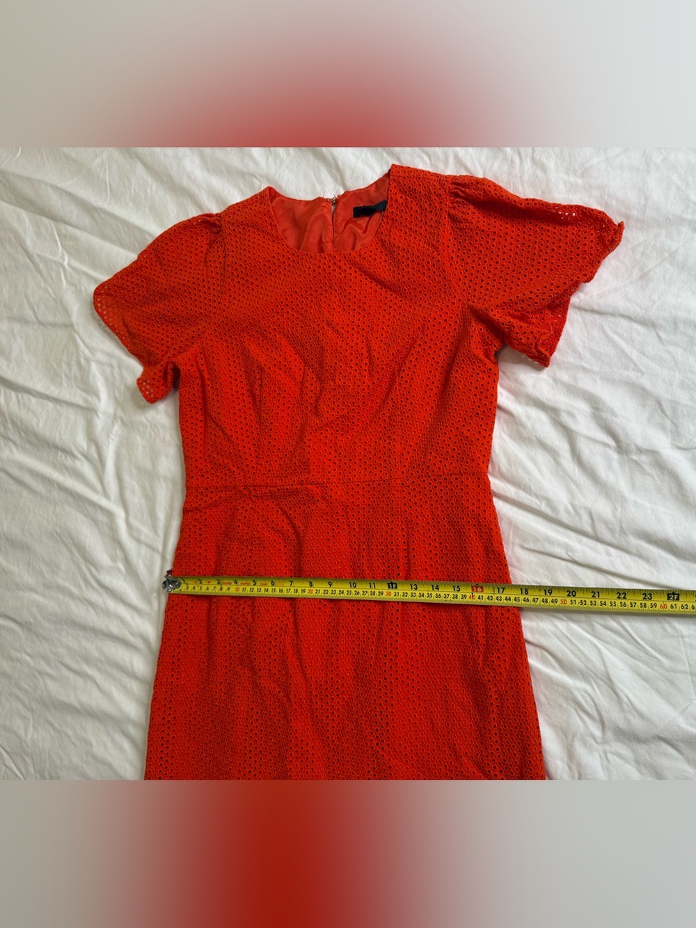 J.Crew Orange Eyelet Puff Sleeve A-Line Dress Size 12 Resort Palm Beach - Picture 13 of 13